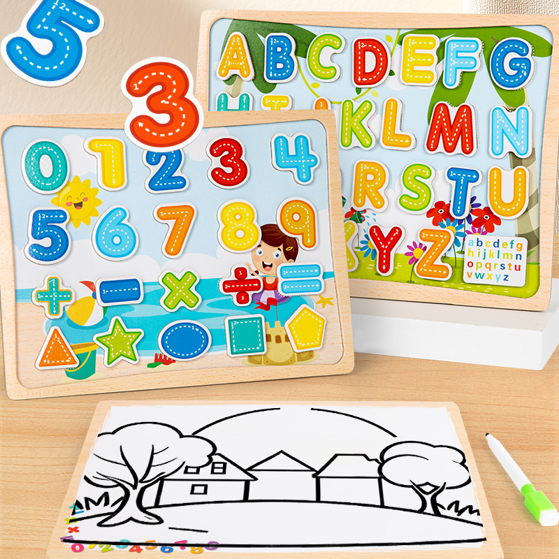 Magnetic Drawing Board - Papan Puzzle Magnetik 2-Dalam-1 - Dengan