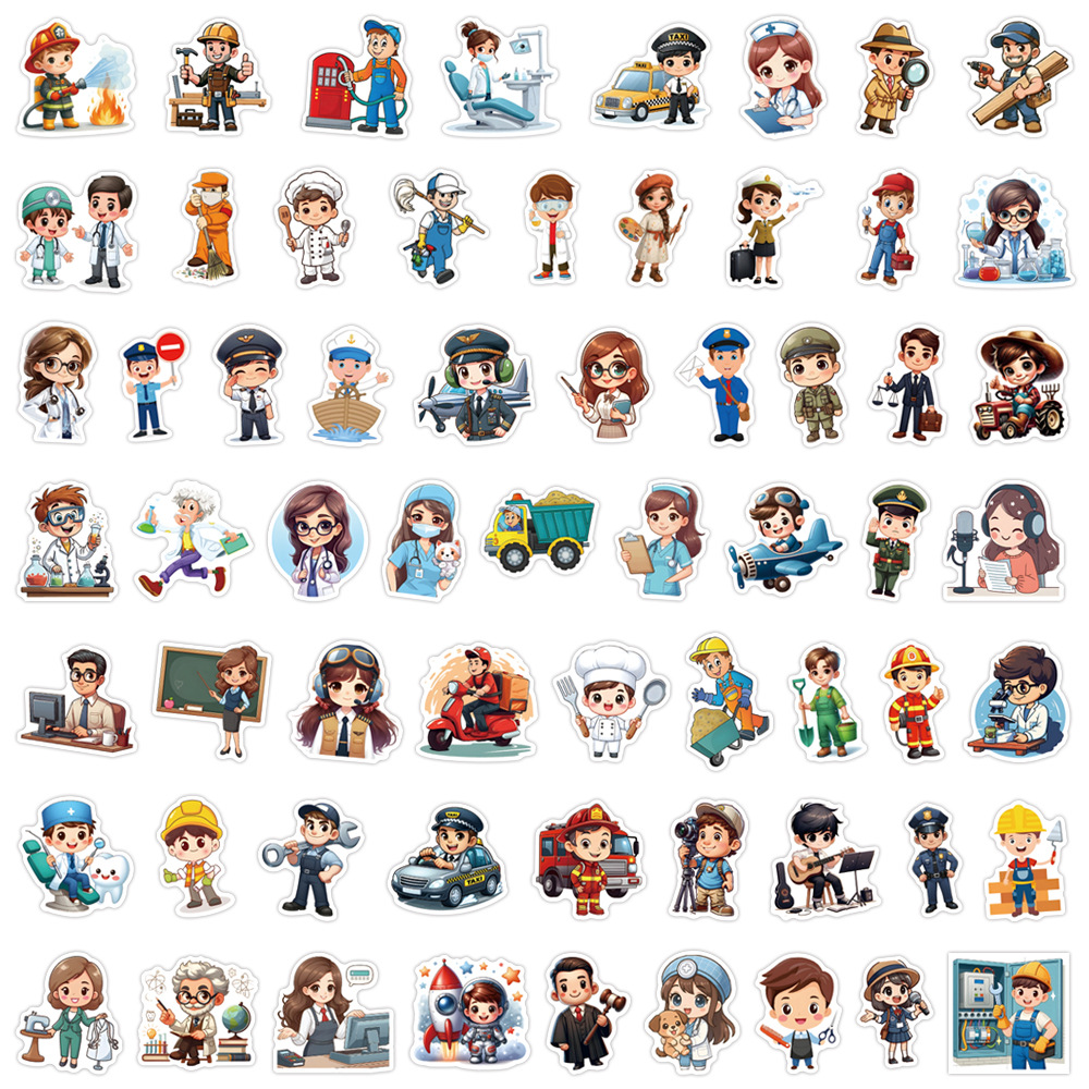 Kids Toys Cartoon Images - 60 Buah Stiker Karir Kerja Gambar