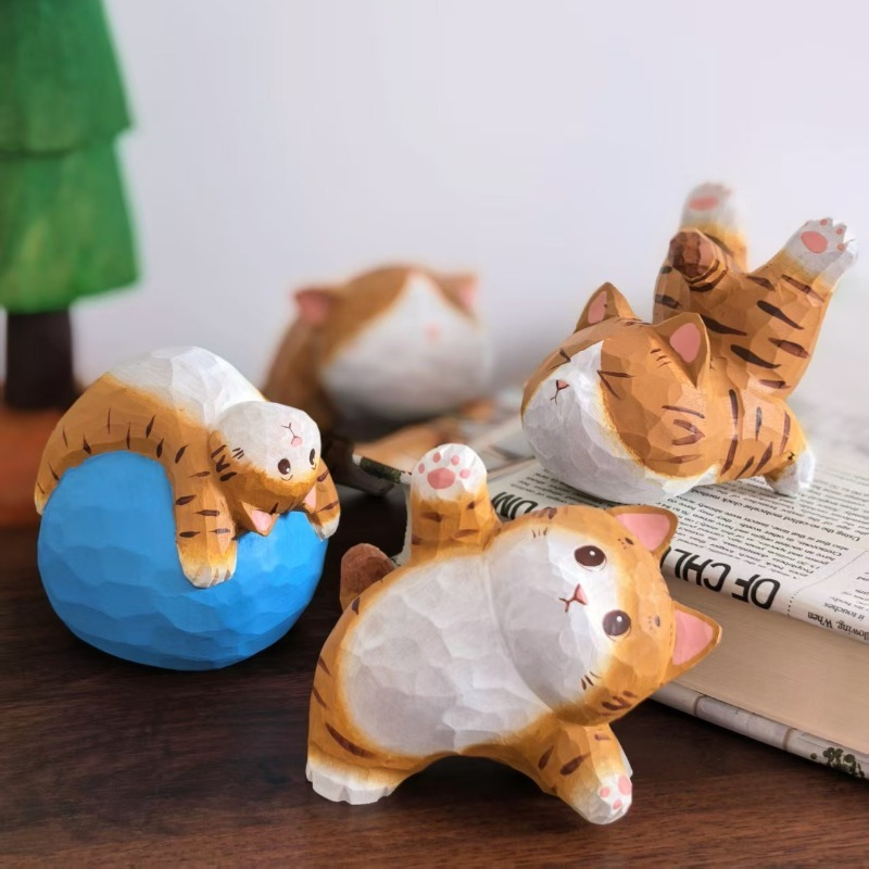 Kids Yoga Toys - Figur Kucing Kayu Buatan Tangan 'Yoga
