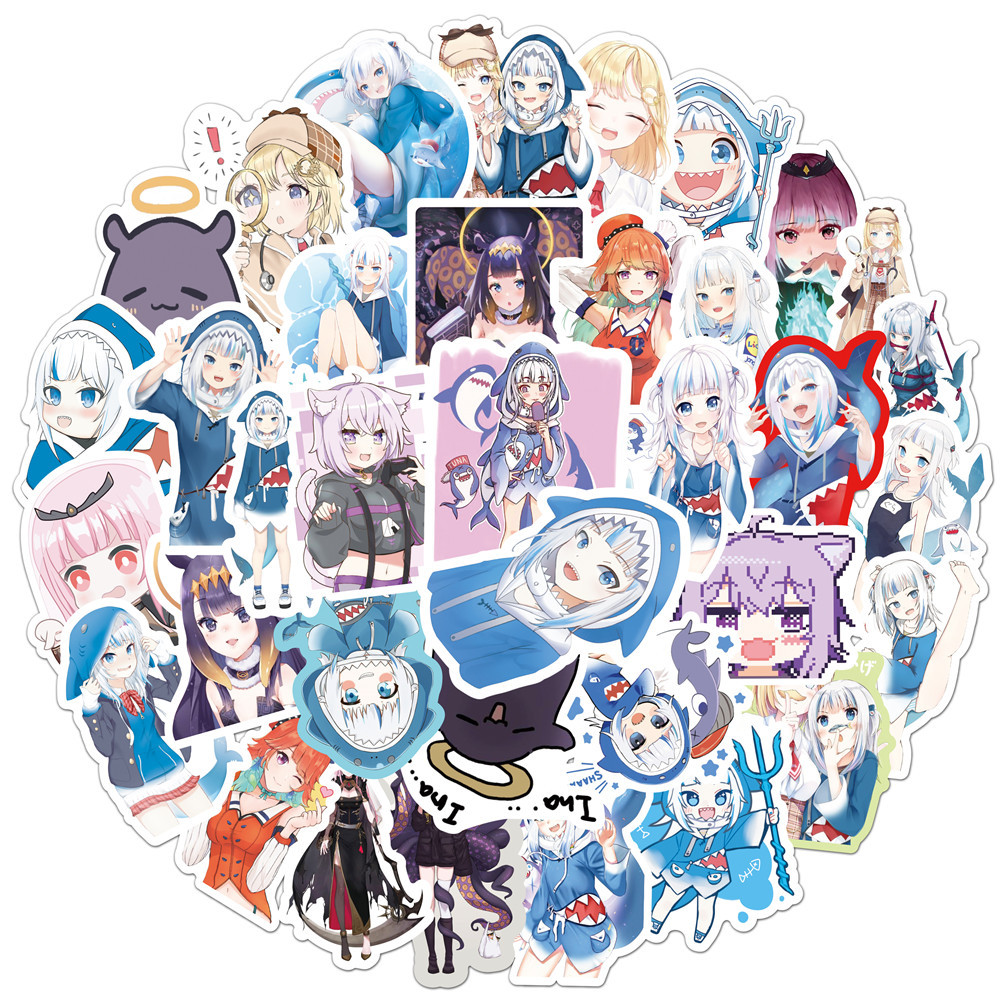 10/50 Buah Stiker Gawr Gura St - Kids Toys Cartoon Images ulasan dan harga