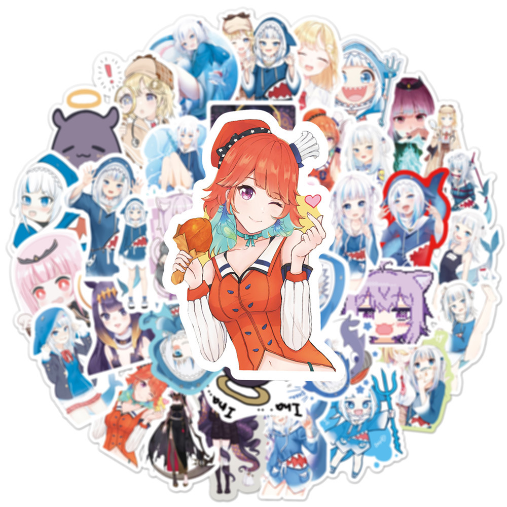 10/50 Buah Stiker Gawr Gura St - Kids Toys Cartoon Images ulasan dan harga